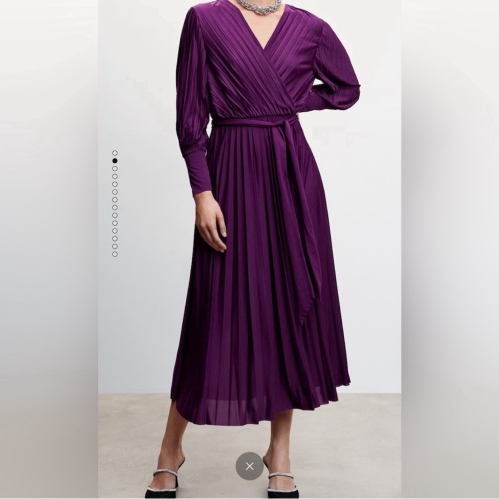 MANGO Pleated wrap dress in purple
